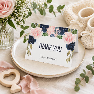 Carte De Remerciements Remerciement de Baby Shower de Mariage Floral Bleu