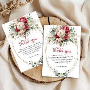 Carte De Remerciements Remerciement de Baby Shower Fleur Florale Or Rouge