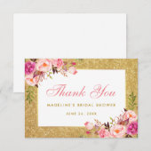 Carte De Remerciements Remerciement de Baby Shower Rose Fleurs Paillettes (Devant / Derrière)