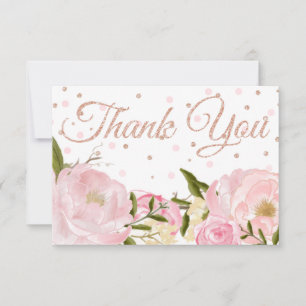 Carte De Remerciements Remerciement de Baby Shower Rose Gold et Pivoine R