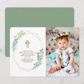 Carte De Remerciements Remerciement de baptême avec photo de feuillage gé (Devant / Derrière)
