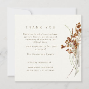 Carte De Remerciements Remerciement de deuil funéraire crème bohème vapor