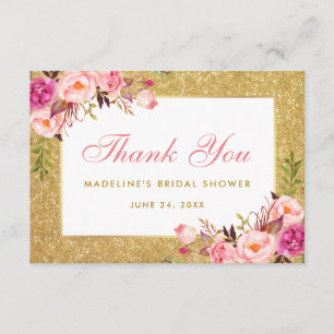 Carte De Remerciements Remerciement de fête prénuptiale floral rose et pa