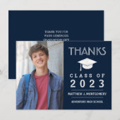 Carte De Remerciements Remerciement de fin d'études Moderne Photo Bleu (Devant / Derrière)