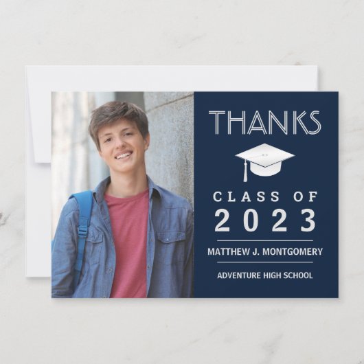 Carte De Remerciements Remerciement de fin d'études Moderne Photo Bleu (Devant)