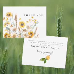Carte De Remerciements Remerciement de funérailles de tournesols à l'aqua