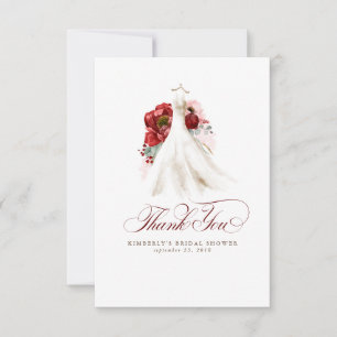 Carte De Remerciements Remerciement de la douche de mariée florale rouge 