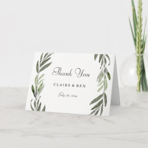 Carte De Remerciements Remerciement de mariage à feuille verte aquarelle