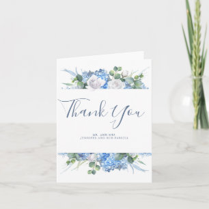 Carte De Remerciements Remerciement de mariage à fleurs bleues poussiéreu