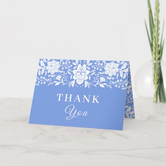 Carte De Remerciements Remerciement de mariage avec motif floral bleu en (Devant)