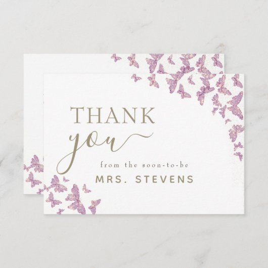 Carte De Remerciements Remerciement de Mariage Bohème Chic Papillon Viole (Devant / Derrière)