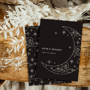 Carte De Remerciements Remerciement de mariage céleste Black Moon & Stars
