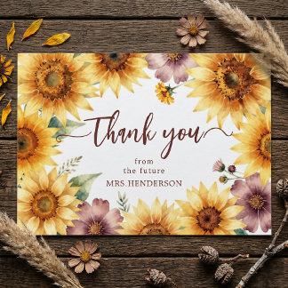 Carte De Remerciements Remerciement de Mariage Champêtre Tournesol Mauve