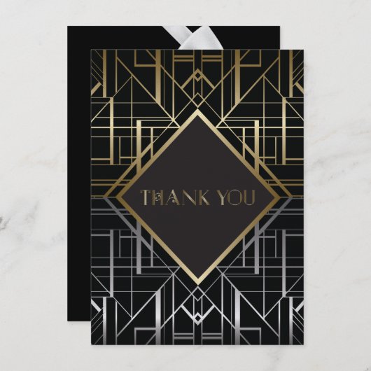 Carte De Remerciements Remerciement de mariage classique Gatsby Deco 2 (Devant / Derrière)