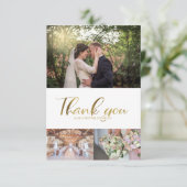 Carte De Remerciements Remerciement de mariage élégant 3 Photo Script Or (Debout devant)