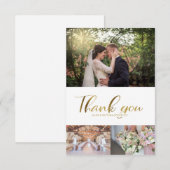 Carte De Remerciements Remerciement de mariage élégant 3 Photo Script Or (Devant / Derrière)