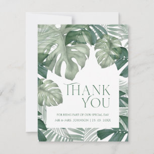 Carte De Remerciements Remerciement de mariage élégant à la verdure tropi