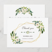 Carte De Remerciements Remerciement de mariage élégant cadre floral blanc (Devant / Derrière)