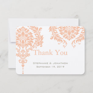 Carte De Remerciements Remerciement de mariage en damas corail et pêche g
