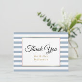 Carte De Remerciements Remerciement de mariage en faux papier doré Bleu P (Debout devant)