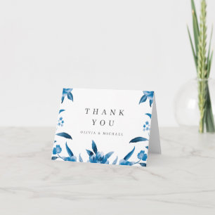 Carte De Remerciements Remerciement de mariage floral aquarelle bleu et b