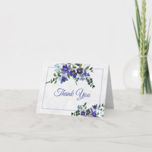 Carte De Remerciements Remerciement de mariage floral aquarelle bleu et j