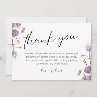 Carte De Remerciements Remerciement de mariage floral aquarelle boho viol