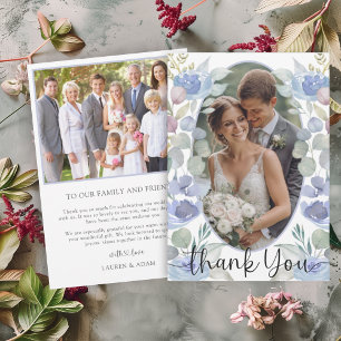 Carte De Remerciements Remerciement de mariage floral bleu poussiéreux aq