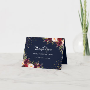 Carte De Remerciements Remerciement de mariage floral confetti marine Bou