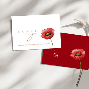Carte De Remerciements Remerciement de mariage floral Coquelicot Rouge El