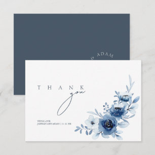Carte De Remerciements Remerciement de mariage floral Rose Bleu Royal Elé