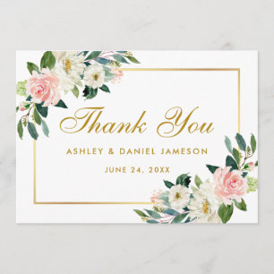 Carte De Remerciements Remerciement de mariage floral rose gold