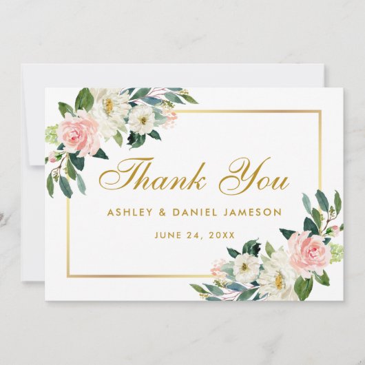Carte De Remerciements Remerciement de mariage floral rose gold (Devant)
