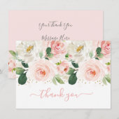 Carte De Remerciements Remerciement de Mariage Floral Rose Pâle Or (Devant / Derrière)