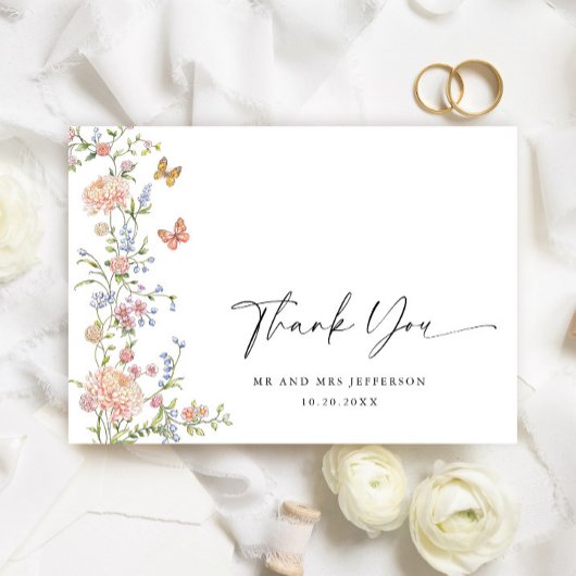 Carte De Remerciements Remerciement de mariage floral rose pastel de grâc