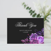 Carte De Remerciements Remerciement de mariage noir Fleur florale Fleurs  (Debout devant)