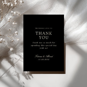 Carte De Remerciements Remerciement de mariage noir minimaliste or script
