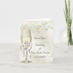 Carte De Remerciements Remerciement de Mariage Or Crème Perle Floral Rose