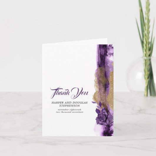 Carte De Remerciements Remerciement de mariage pailleté violet foncé et o (Devant)