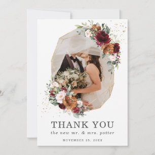 Carte De Remerciements Remerciement de mariage photo géométrique or flora