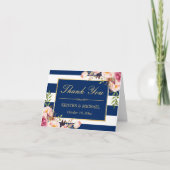 Carte De Remerciements Remerciement de mariage rayures bleu marine et or  (Devant)