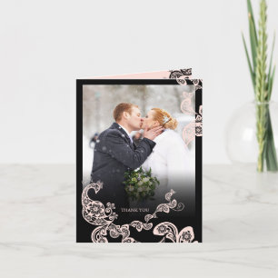 Carte De Remerciements Remerciement de mariage vintage floral rose paon