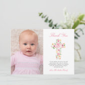 Carte De Remerciements Remerciement de photo de baptême de croix florale  (Debout devant)