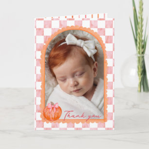 Carte De Remerciements Remerciement de photo de bébé citrouille rose aqua