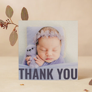 Carte De Remerciements Remerciement de photo de bébé de script violet mod