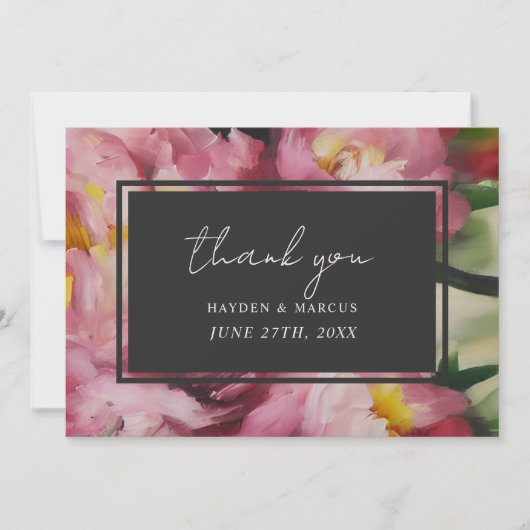 Carte De Remerciements Remerciement de photo de mariage à fleurs roses dr (Devant)