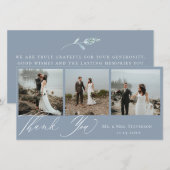 Carte De Remerciements Remerciement de photo de mariage botanique bleu po (Devant / Derrière)