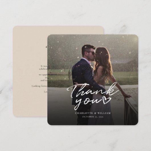 Carte De Remerciements Remerciement de photo de mariage élégant écrit à l (Devant / Derrière)