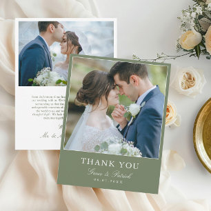 Carte De Remerciements Remerciement de photo de mariage élégant vert saug