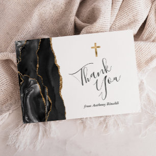 Carte De Remerciements Remerciement de Première Communion Black Gold Agat